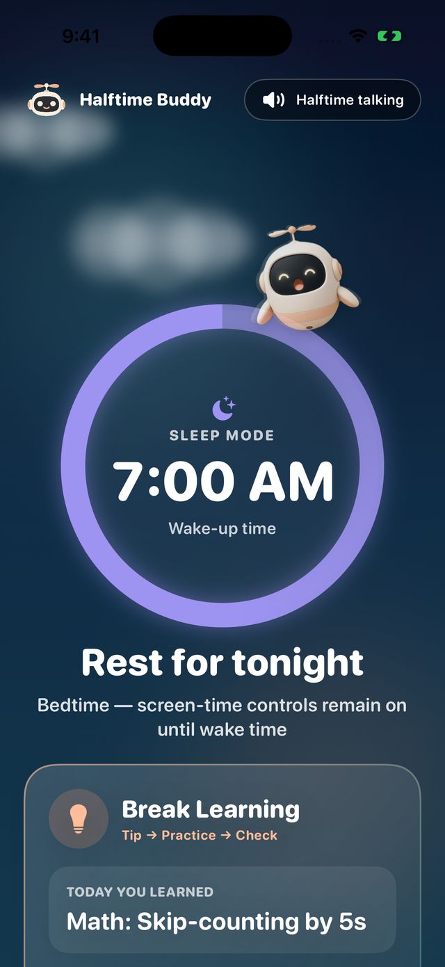 Sleep mode screen showing a 7:00 AM wake-up time